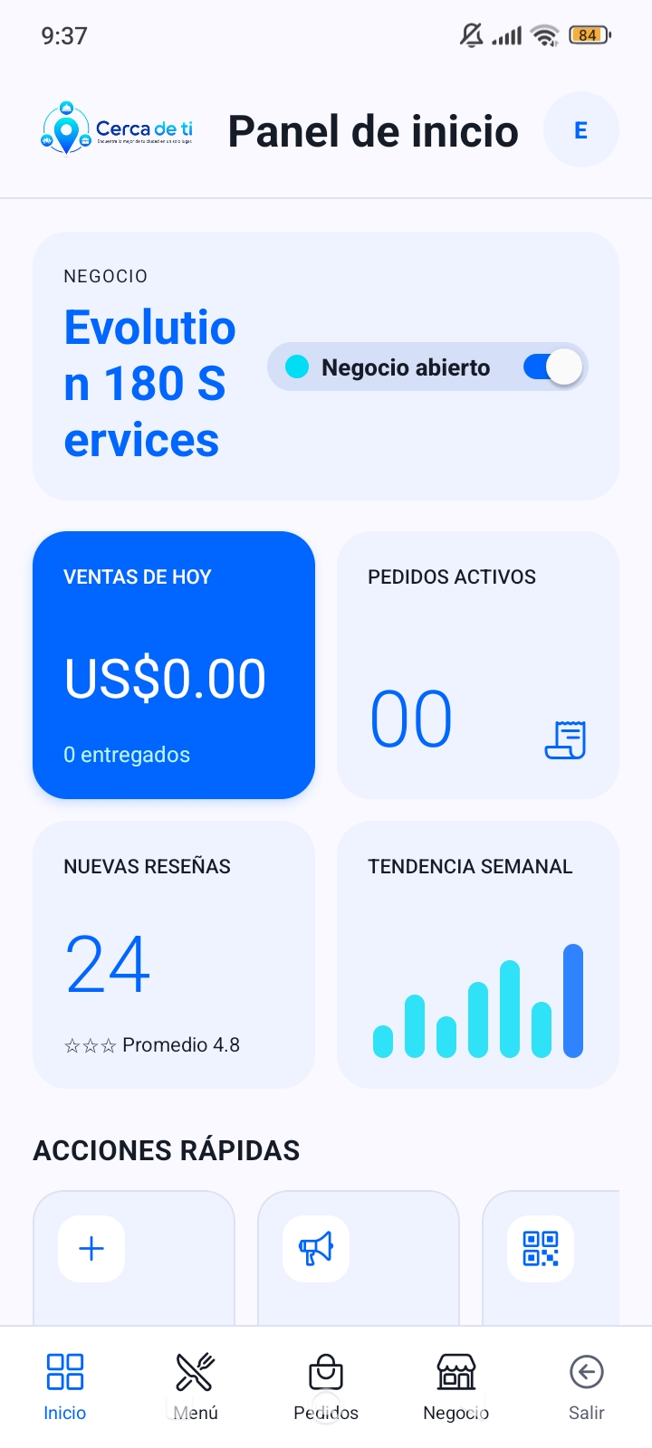 Panel de negocios de Cerca de ti